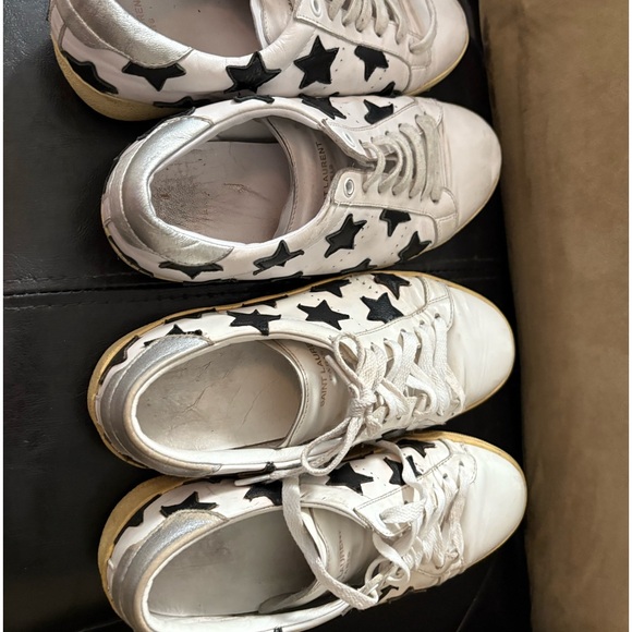SAINT LAURENT COURT CLASSIC STAR SNEAKERS WHITE & BLACK LEATHER SIZE 37.5 - Picture 6 of 14